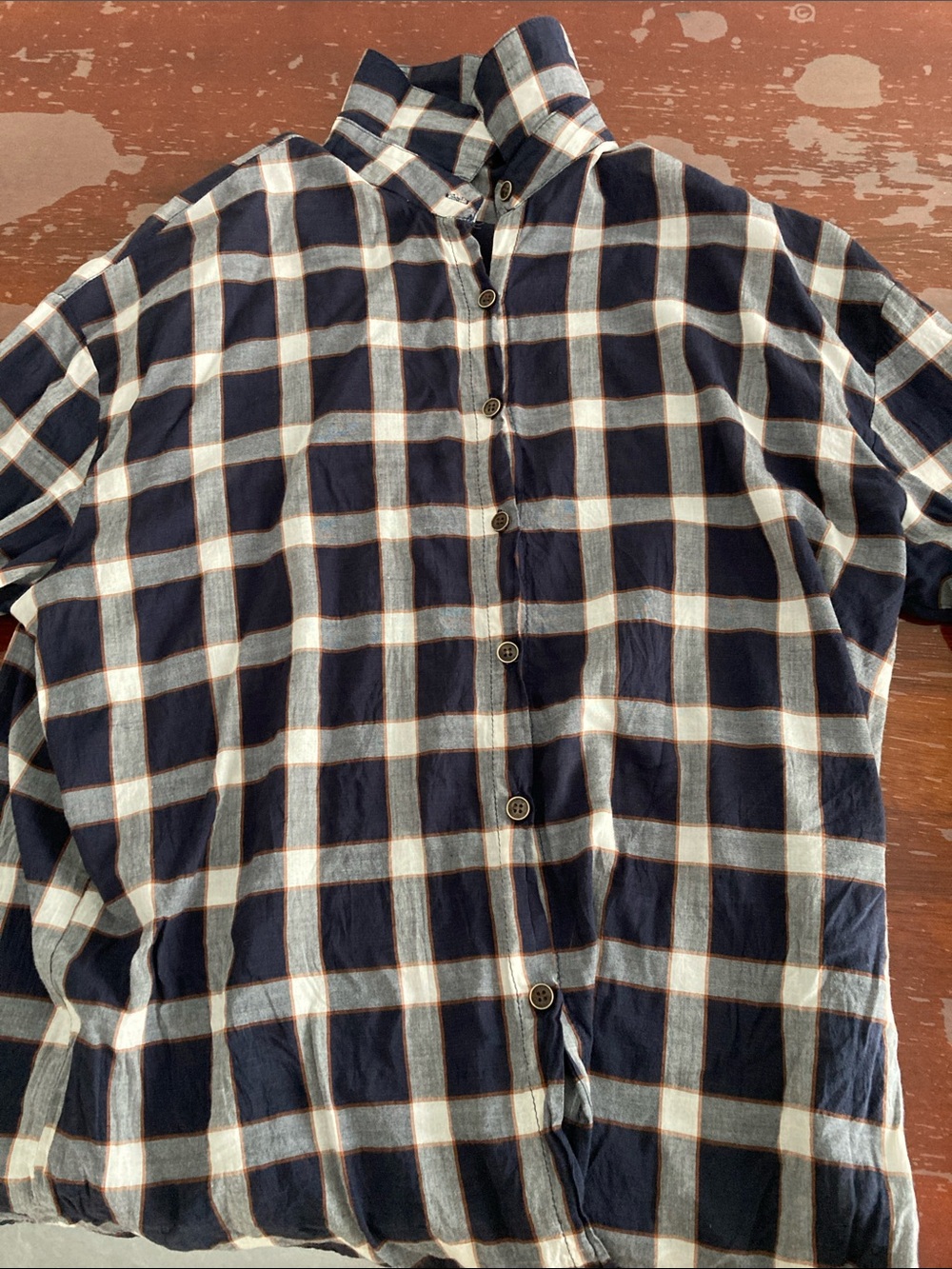 H&M Navy and White Long Sleeve Plaid Button-Up Top